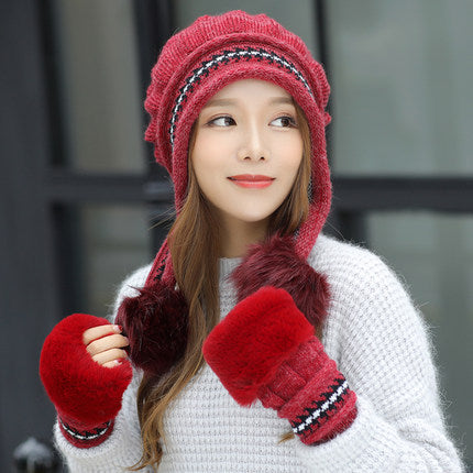 Cozy Knit Fleece-Feel Beanie With Ear Flaps &amp; Pompom Warm Winter Hat For Women Perfect For Skiing &amp; Outdoor Activities Limorista