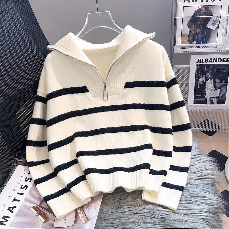 Striped Bottom Shirt, Short, Loose, And High-end For Outerwear Limorista