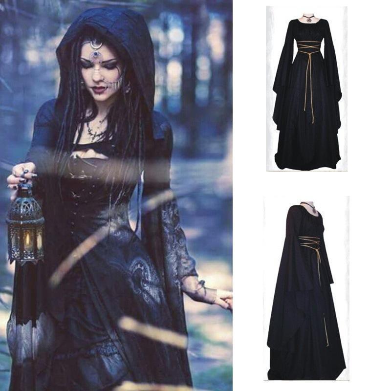 Halloween Long Sleeve Round Collar Belt Irregular Ladies Dress Halloween Witch Costume Limorista