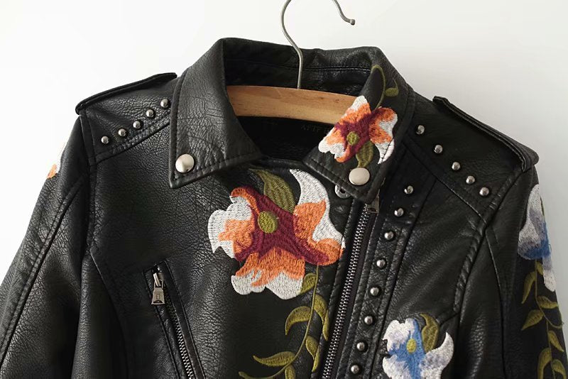 Embroidered studded leather jacket Limorista