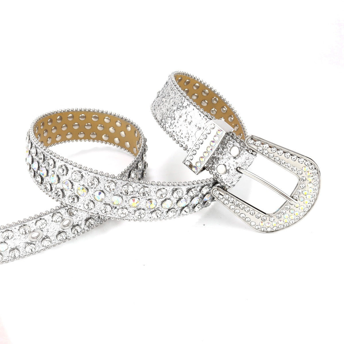 Dark Rhinestone Inlaid Sequins Punk Hip Hop Decorative Rivets Wide Belt Limorista