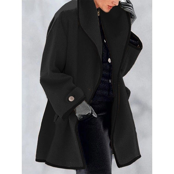 Multicolor Round Neck Loose Hooded Woolen Coat Limorista
