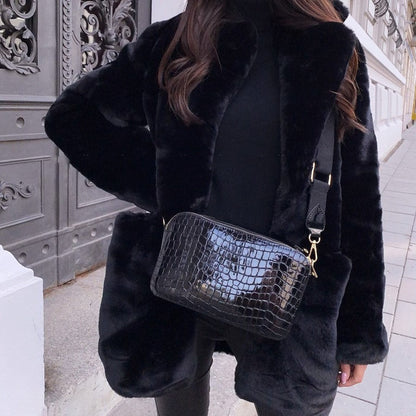 Temperament Long Sleeve Lapel Faux Fur Coat Solid Color Coat Women Fur Fur Women&