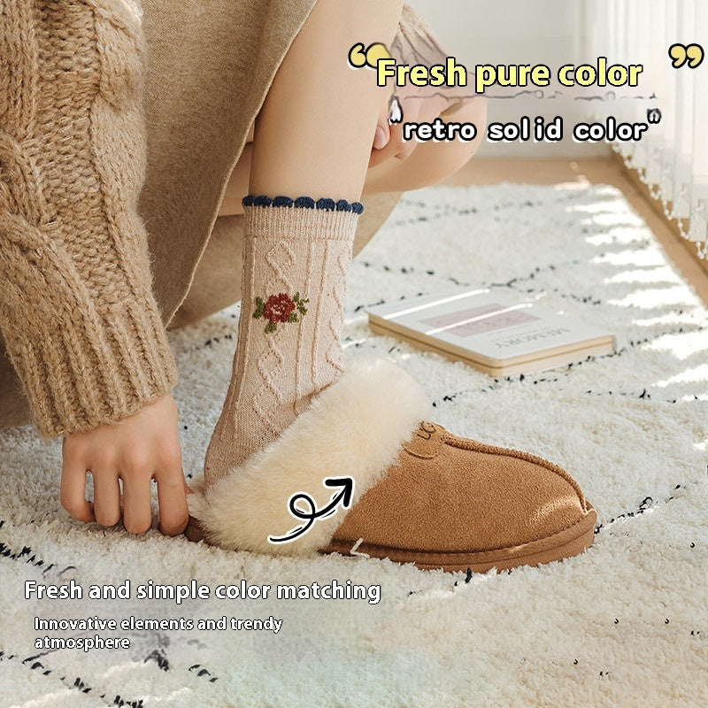 Vintage Small Flower Wool Socks Fleece Lined Padded Warm Keeping Tube Socks Limorista