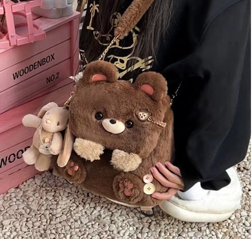 Large Capacity Cute Personality Plush Bear Backpack For Women Limorista