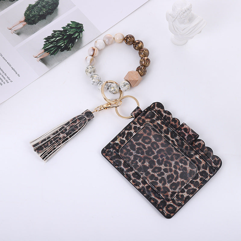Silicone Bead Bracelet Card Bag Pu Tassel Women&