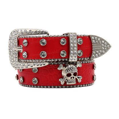 Rhinestone Skull Wide Belt Men Limorista