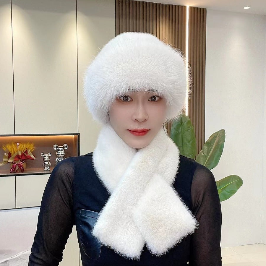 Suit Winter Scarf Mongolian Cap Plush Hat Women&