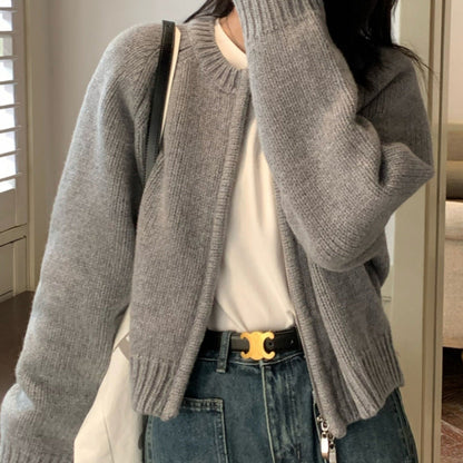 Orange Zipper Sweater Cardigan For Women Limorista