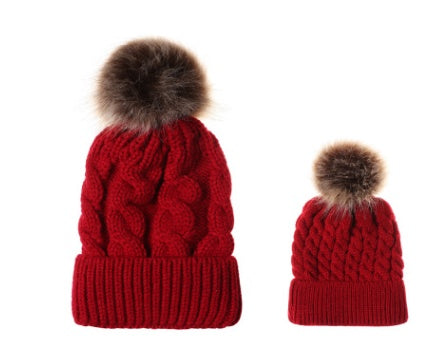 Autumn and winter ball twist knit hat Warm female parent-child imitation braid hair ball wool cap Limorista