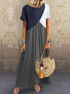 Stitched contrast irregular short-sleeved dress Limorista