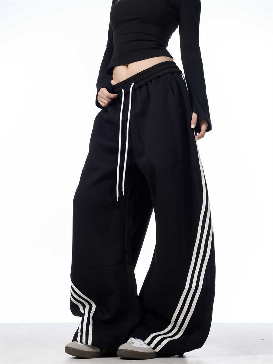 Striped Lace-up Machete Casual Pants Loose Wide-leg Pants Limorista