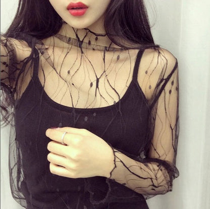 Sheer lace bottoming shirt Limorista