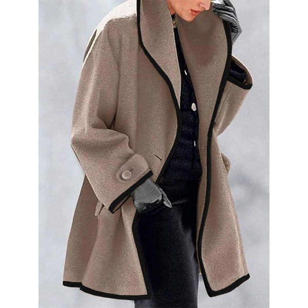 Multicolor Round Neck Loose Hooded Woolen Coat Limorista