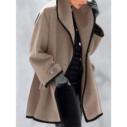 Multicolor Round Neck Loose Hooded Woolen Coat Limorista