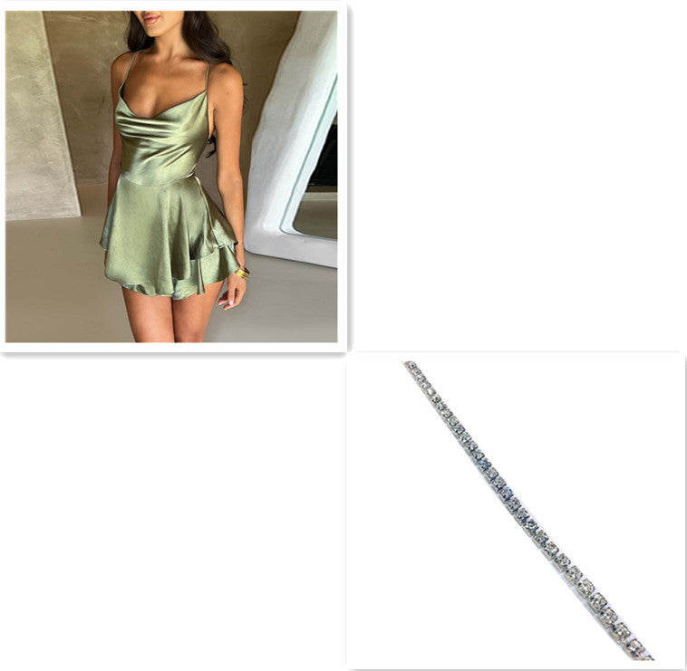 Sexy Suspender Skirt For Women Elegant Slim Strap Satin Backless Lace Up A-Line Short Dress Lady Limorista