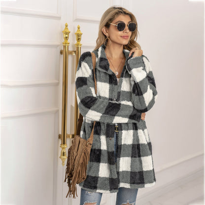 Contrast plaid long coat Limorista