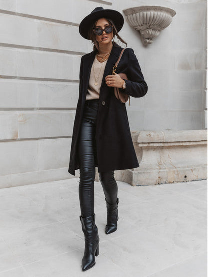Lapel Mid-Length Button Woolen Coat Women Limorista