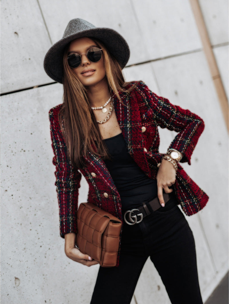 Check Lapel Printed Thin Jacket Limorista