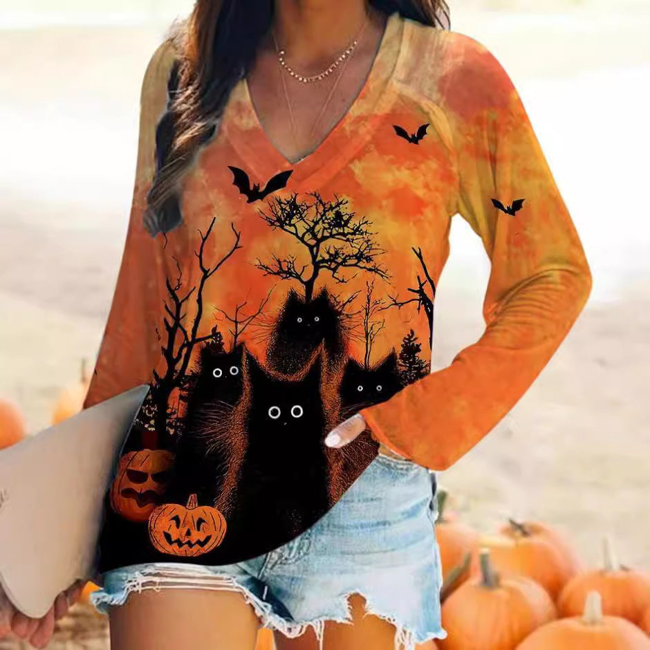 Long Sleeve Top T-shirt Versatile Halloween Limorista