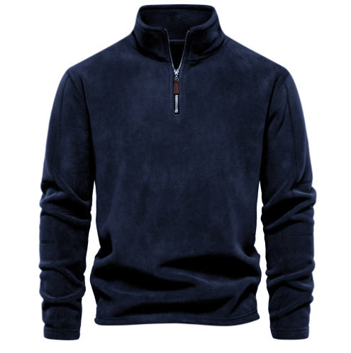 Fashion Personality Stand-collar Zippered Sweatshirt With Fleece Winter Casual Pullover Top Men&