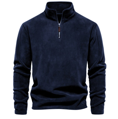 Fashion Personality Stand-collar Zippered Sweatshirt With Fleece Winter Casual Pullover Top Men&