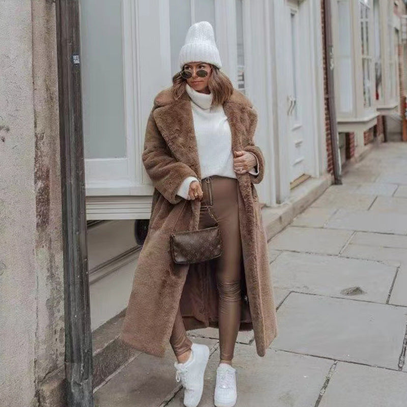 Artificial Fur Coat Suit Collar Cotton Coat Thickened Long Section Plush Trench Coat Limorista