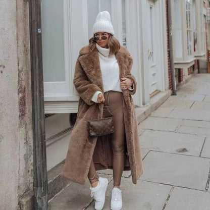 Artificial Fur Coat Suit Collar Cotton Coat Thickened Long Section Plush Trench Coat Limorista