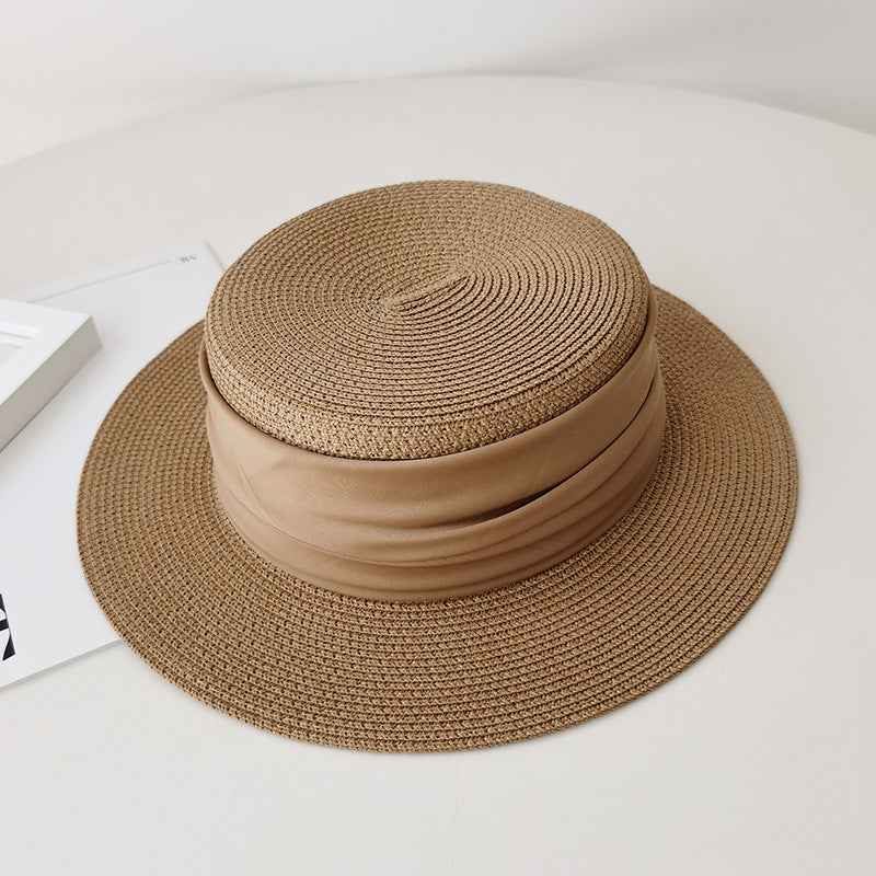 Flat Straw Hat French Woven Top Hat Seaside Beach Vacation Sun Shade Limorista