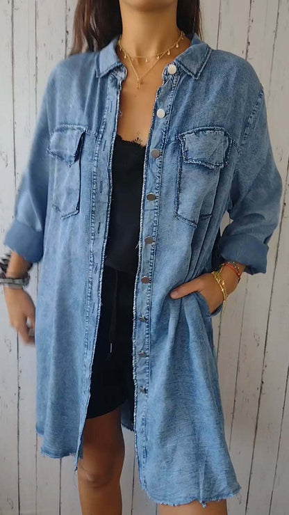 Jean-like Cloth Casual Long Shirt Coat Limorista