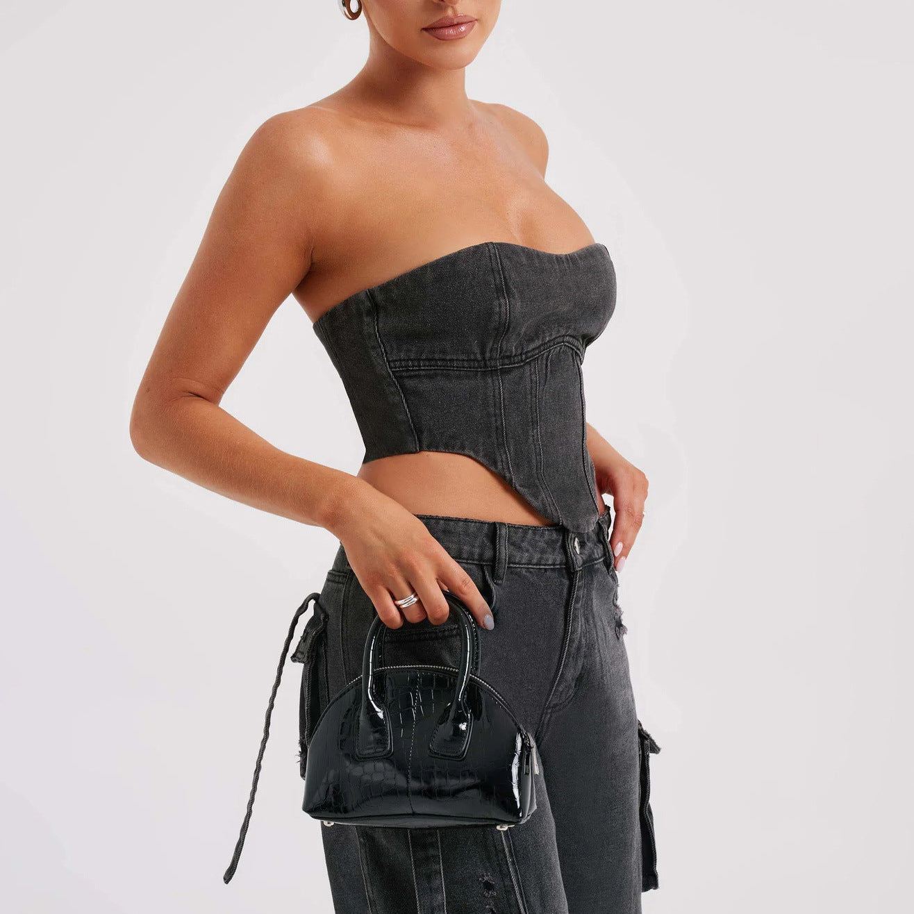 2Pcs Denim Suits Summer Sexy Backless Tube Top And Multi-pocket Straight Trousers Fashion Long Pants Suit Womens Clothing Limorista