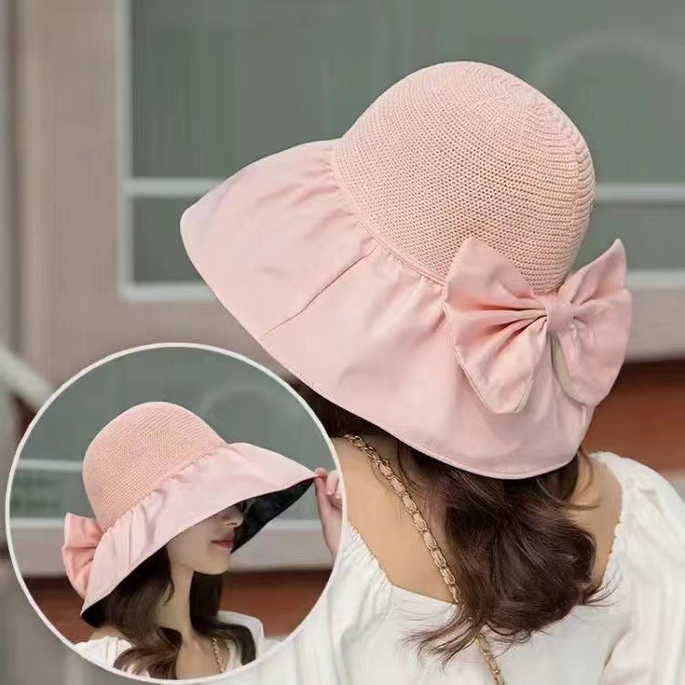 Summer Straw Sunhat With Large Brim And Big Bow Anti-UV Fisherman Hat Outdoor Sunshade And Face Protection Hat Limorista