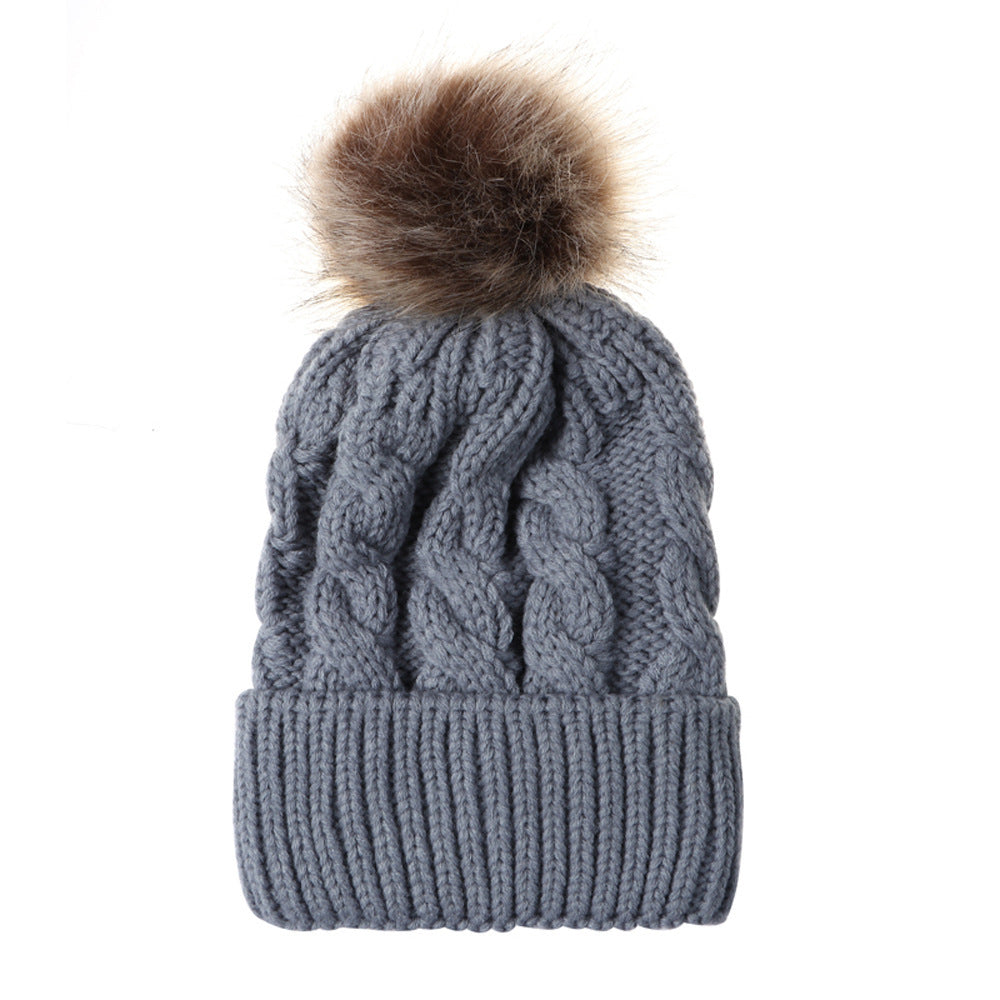 Autumn and winter ball twist knit hat Warm female parent-child imitation braid hair ball wool cap Limorista