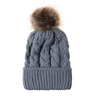 Autumn and winter ball twist knit hat Warm female parent-child imitation braid hair ball wool cap Limorista