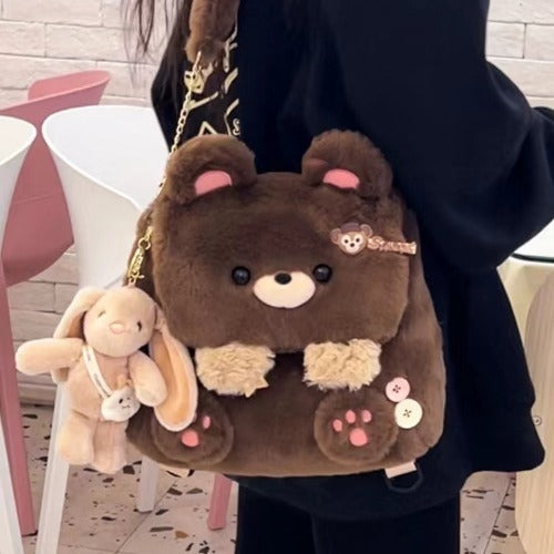 Large Capacity Cute Personality Plush Bear Backpack For Women Limorista