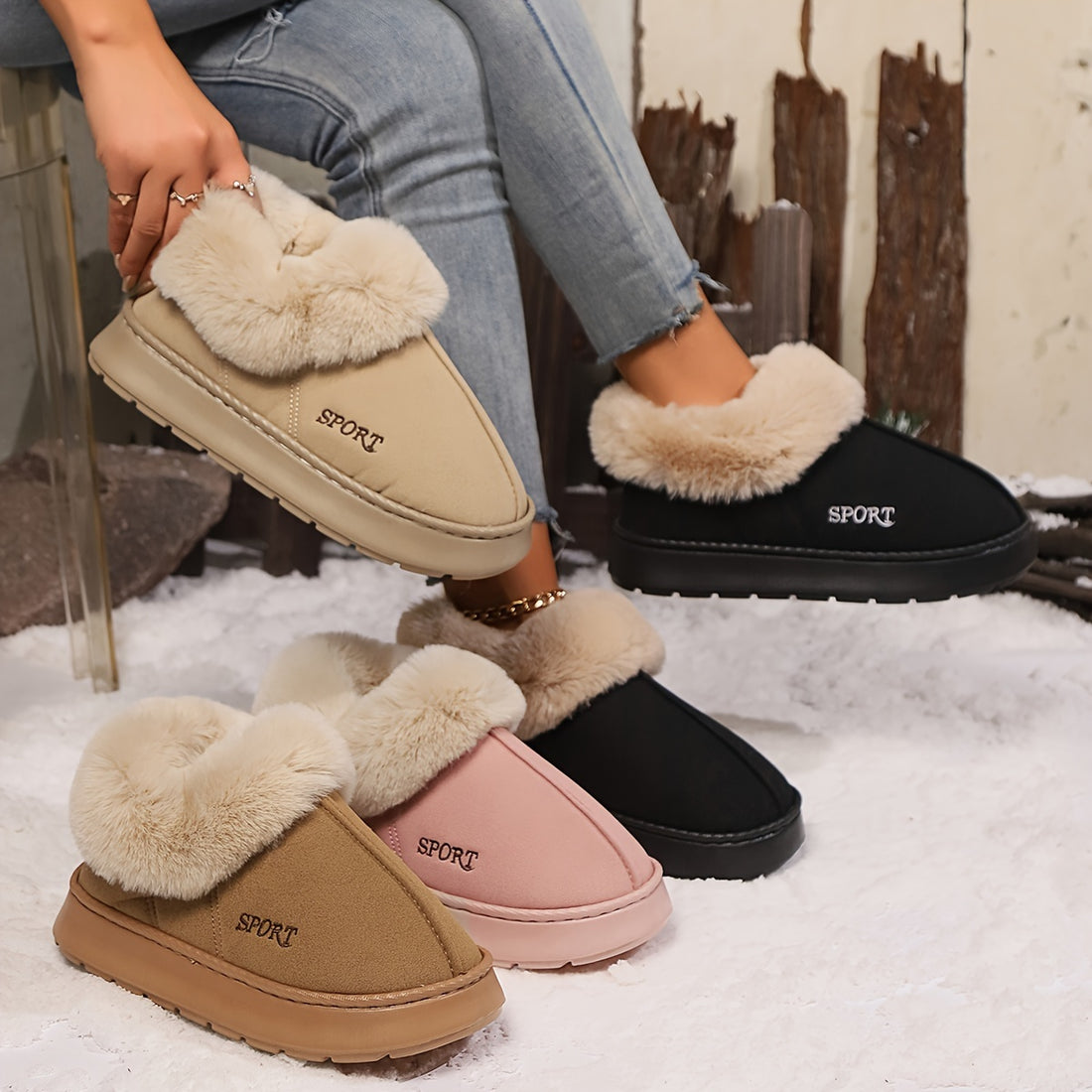Cozy Plush Soft Slippers Shoes For Women Non-Slip Platform Shoes With Faux Fur Lining Mute Sole And Comfortable Fit For Indoor Wear Limorista