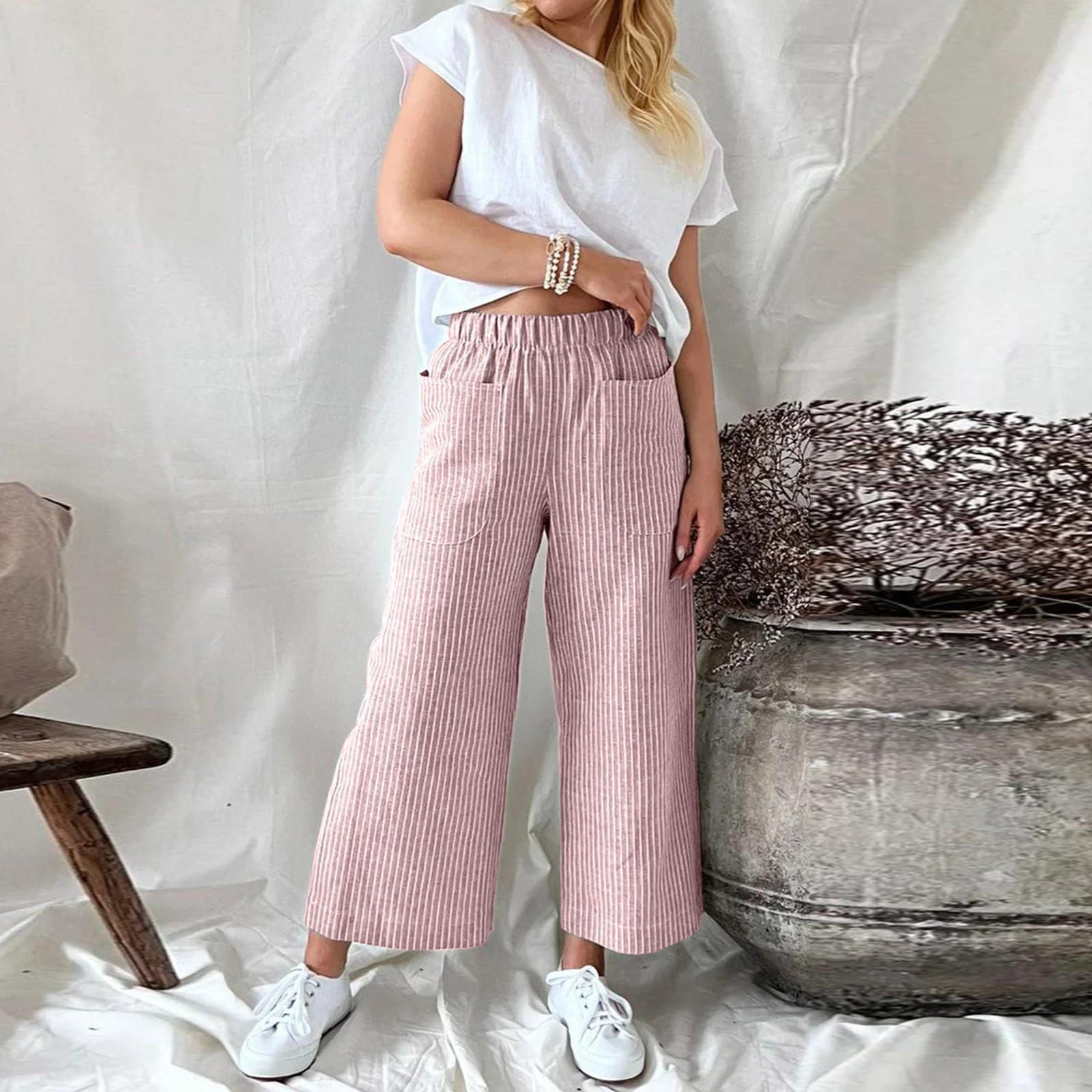 Loose Striped Cotton And Linen Fashion Casual Wide-leg Pants Limorista
