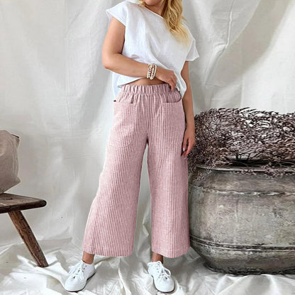 Loose Striped Cotton And Linen Fashion Casual Wide-leg Pants Limorista