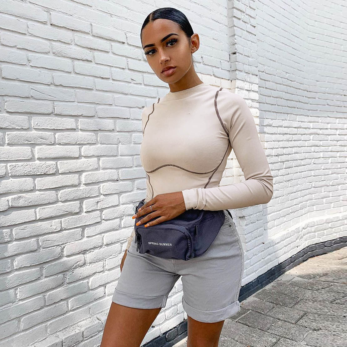 New Style Long-sleeved Round Neck Seamless One-piece Women Limorista