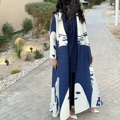 Pleated Trench Djellaba Hot-selling Printed Shawl Cardigan Ethnic Style Cloak Coat Limorista