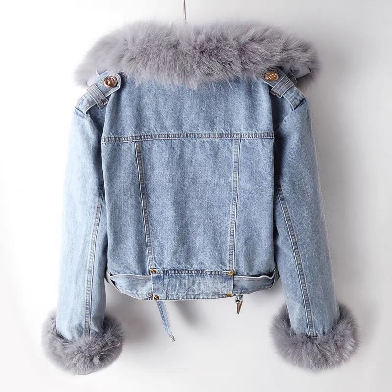 Detachable Fox Fur Rabbit Fur Liner Denim Coat Limorista