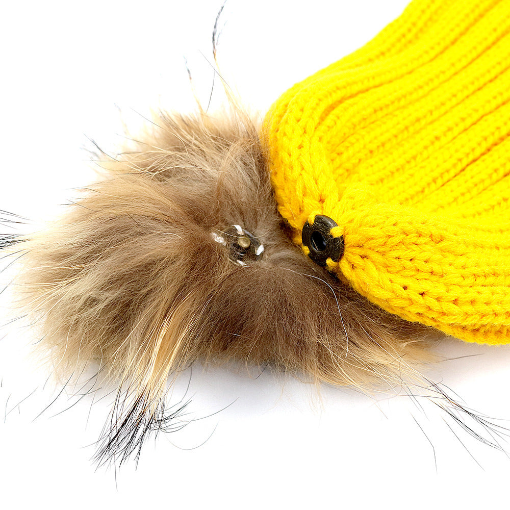 Fur Ball Knitted Hat Warm And Thick Woolen Cap Limorista