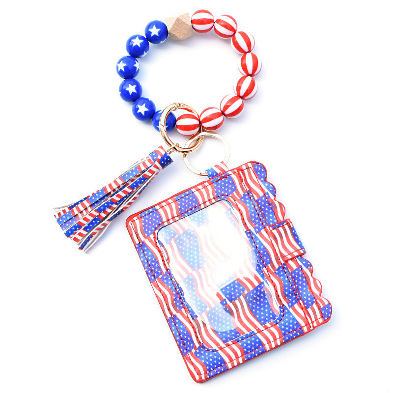 Silicone Bead Bracelet Card Bag Pu Tassel Women&