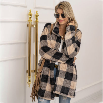 Contrast plaid long coat Limorista