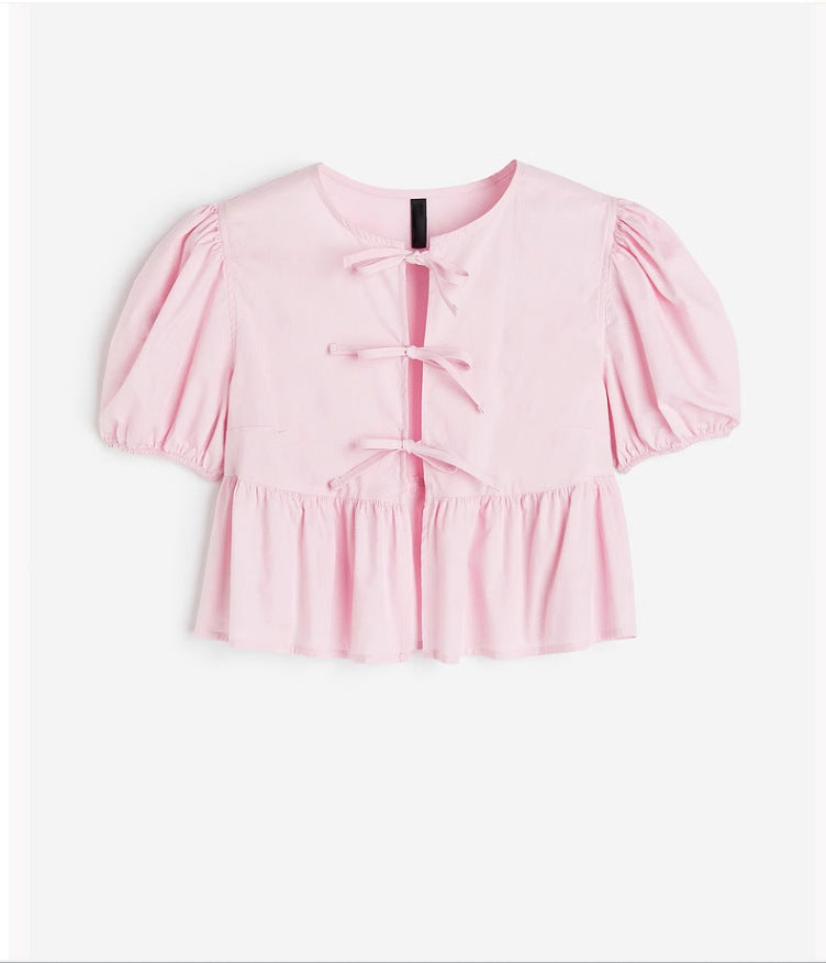 Bow Tie Puff Sleeve Top Limorista