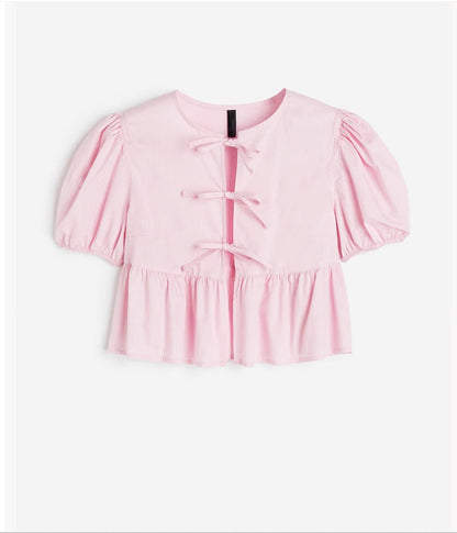 Bow Tie Puff Sleeve Top Limorista