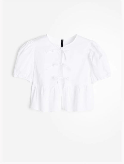 Bow Tie Puff Sleeve Top Limorista