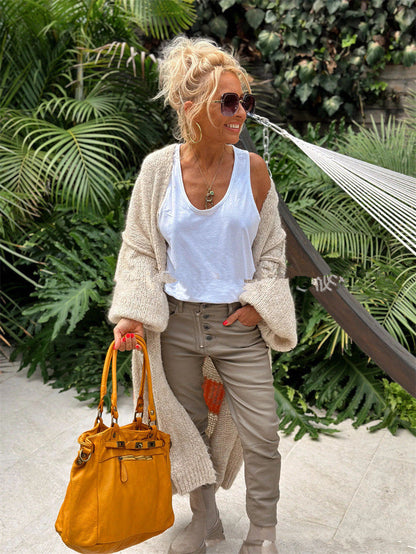 Jacquard Knitted Long Casual Button-free Cardigan Sweater Limorista