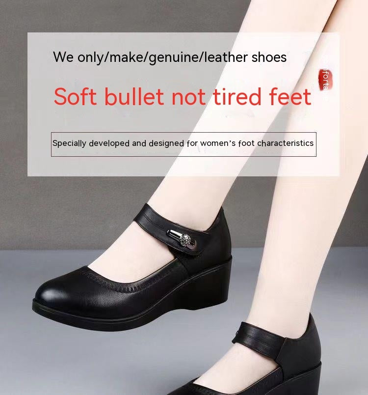 High Quality Soft Bottom Leather Shoes Non-slip Wedge Middle-aged And Elderly Pumps Limorista