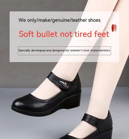 High Quality Soft Bottom Leather Shoes Non-slip Wedge Middle-aged And Elderly Pumps Limorista